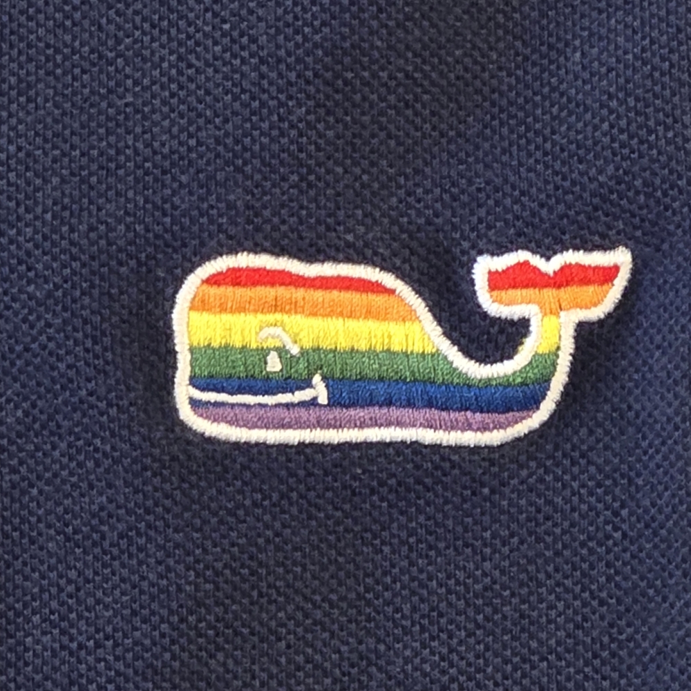 Vineyard Vines Men's Large Edgarton Navy Pride Polo Shirt w/ Rainbow Whale Logo - Picture 2 of 7
